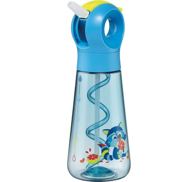 Gourde Raton Laveur Bleu Fluo 500ml - Inbyggd Sugrör som gör Bubblor - Enkel Manuell Öppning - Vattentät Flask