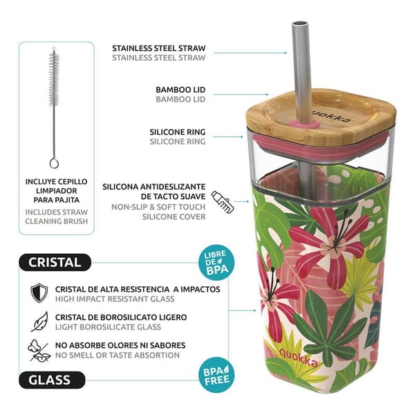 QuokkaLiquidCube-Lasinenolkikuppisilikonipäällysteellä540ml(PinkJungle)