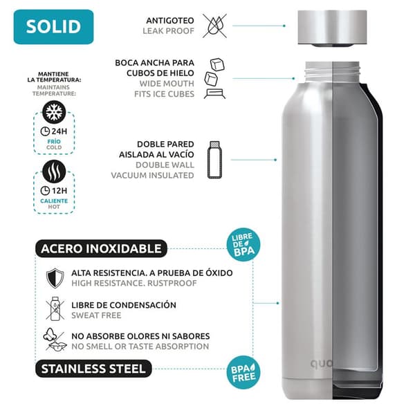 QuokkaSolid-Rostfrittståldubbelväggvakuumisoleradvattenflaska,bärbartermos630ml(JetBlack)