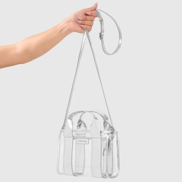 Case-Mate Micro Tote Bag - Waterproof Shoulder Bag (Silver Chrome/Clear)