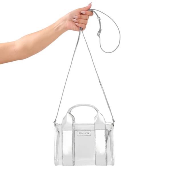 Case-Mate Micro Tote Bag - Waterproof Shoulder Bag (Silver Chrome/Clear)