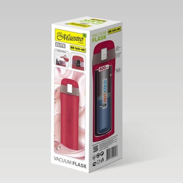 Isolerad flaska - Termos - Maestro Pretty - 400 ml - Rostfritt stål - Rosa/Röd