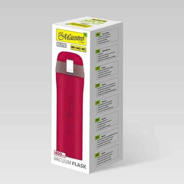 Isolerad flaska - Termos - Maestro Pretty - 400 ml - Rostfritt stål - Rosa/Röd