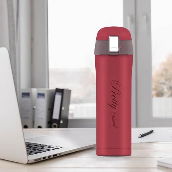 Isolerad flaska - Termos - Maestro Pretty - 400 ml - Rostfritt stål - Rosa/Röd