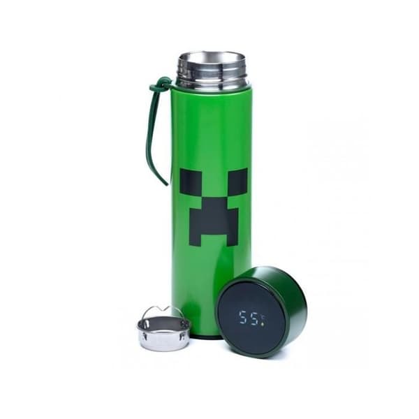 Isolerad vattenflaska i rostfritt stål med digital termometer för varma eller kalla drycker Minecraft Puckator Creeper - grön/svart - 450 m