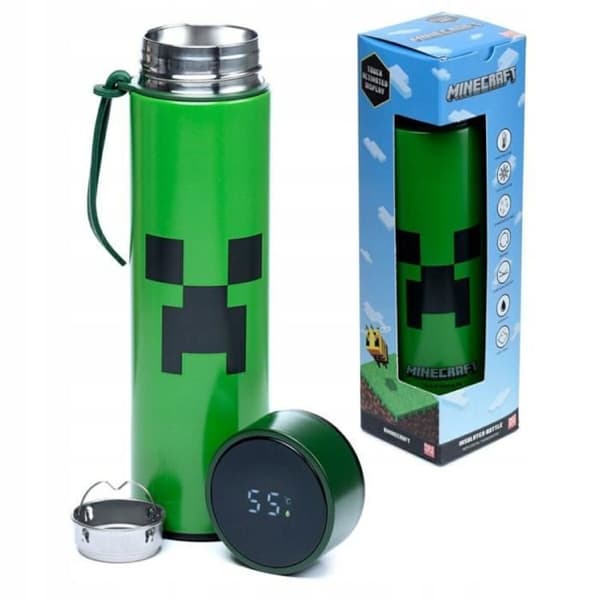 Isolerad vattenflaska i rostfritt stål med digital termometer för varma eller kalla drycker Minecraft Puckator Creeper - grön/svart - 450 m
