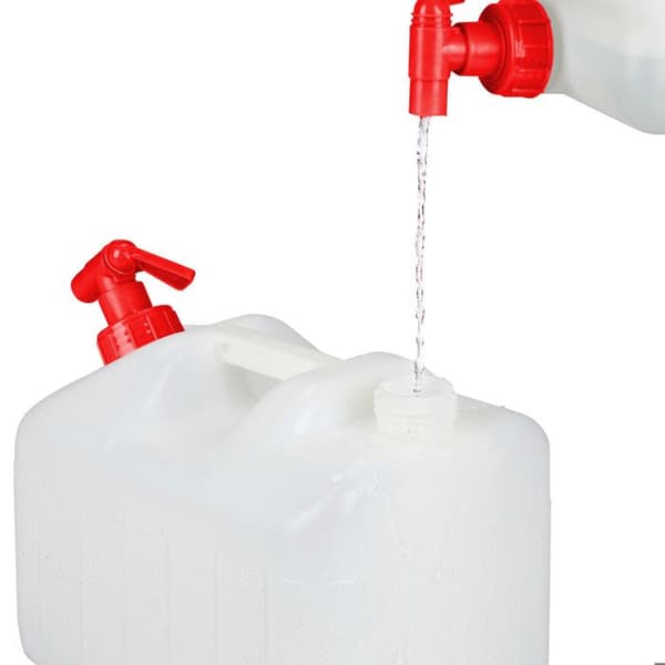 Relaxdays Vattendunk med kran, skruvkork, campingflaska, 10 L, Utan BPA, vit-röd