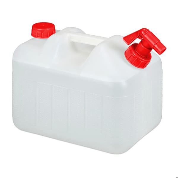 Relaxdays Vattendunk med kran, skruvkork, campingflaska, 10 L, Utan BPA, vit-röd