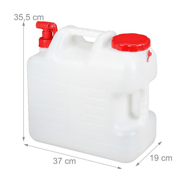 Relaxdays vattendunk med kran, skruvkork, campingvattendunk, 20 L, BPA-fri, vit-röd