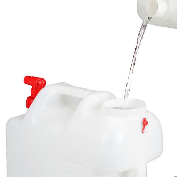 Relaxdays vattendunk med kran, skruvkork, campingvattendunk, 20 L, BPA-fri, vit-röd
