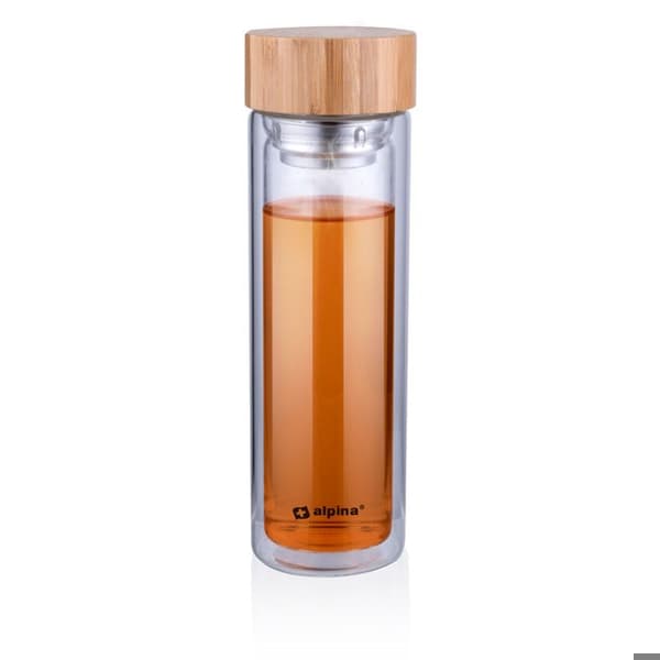 Glasflaska - Alpina - 450 ml - Kork av bambu - Modern design - Lätt och hanterbar