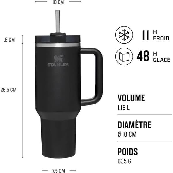 Isolerad Mugg - STANLEY - Quencher H2.0 FlowState - 1.2L - Återvunnet Rostfritt Stål - Svart Tonal