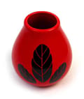 Miniatyrbild 2 av 2: Matte grön - 14271 - Yerba maté i keramik Calebasse Hoja Rouge Becher dekorerad med blad av yerba maté 350 ml