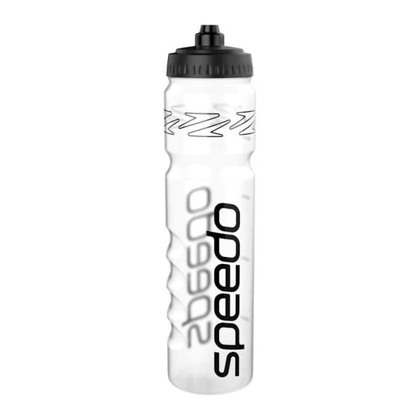 Speedo - 8-00379 - Vattenflaska på 1 liter - Ergonomisk design, transparent/svart, one size