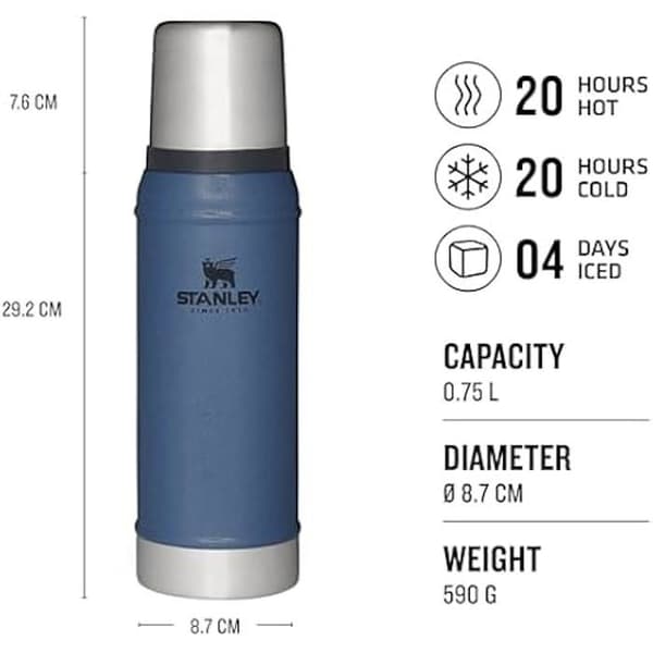 Stanley Classic Legendary Termos 0,75L - Håller temperaturen i 20 timmar (Varm/Kall) - 750 ml isolerad flaska - BPA-fri -