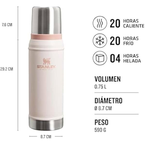 Isolerad Flaska - STANLEY - Klassisk Legendarisk Termos 0.75L - Rostfritt Stål - Utan BPA - Rosenkvarts