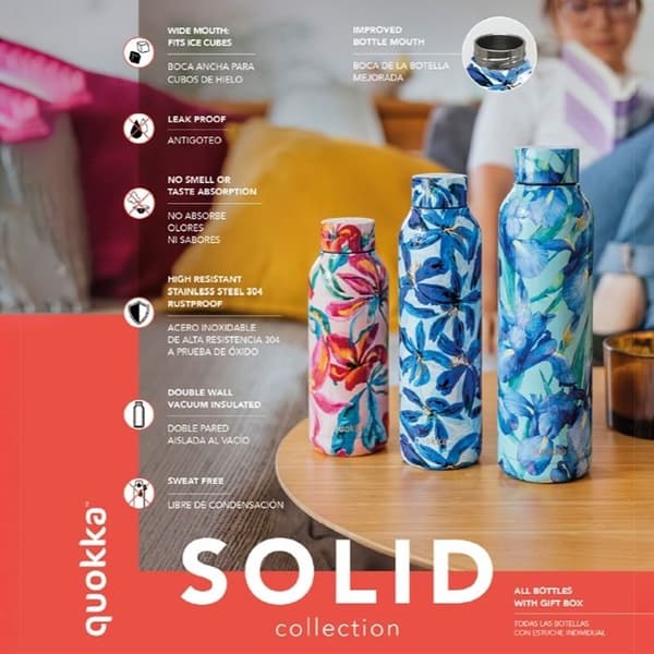 Isolerad flaska i rostfritt stål 510 ml (Pink Bloom) Quokka Solid