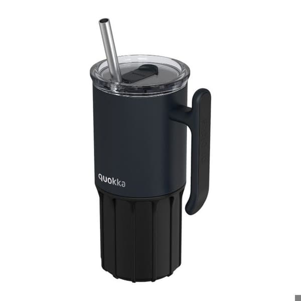 Isolerad mugg i rostfritt stål 720 ml med sugrör och bas i silikon (svart) Quokka Umi