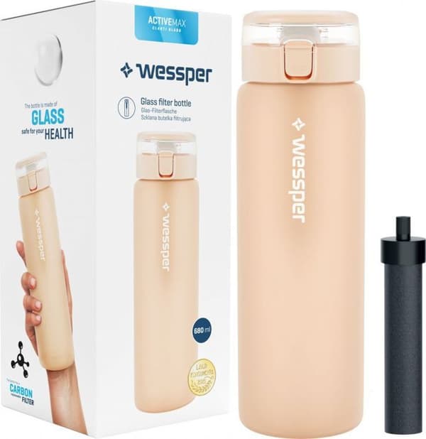 Gourde - bidon - flaska i rostfritt stål Wessper - WES264-BG - Glasflaska ActiveMax 680 ml beige