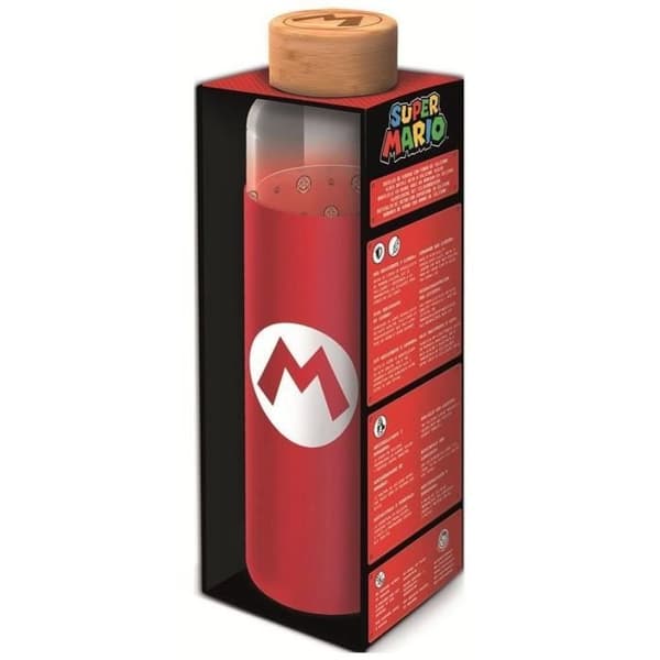 Flaska - STOR - Super Mario Bros - Glas med silikonhylsa - Återanvändbar - 585 ml