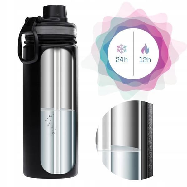 Gourde - WESSPER - ActiveMax Steeline - Rostfritt stål - 500ml - Svart - 3 lock