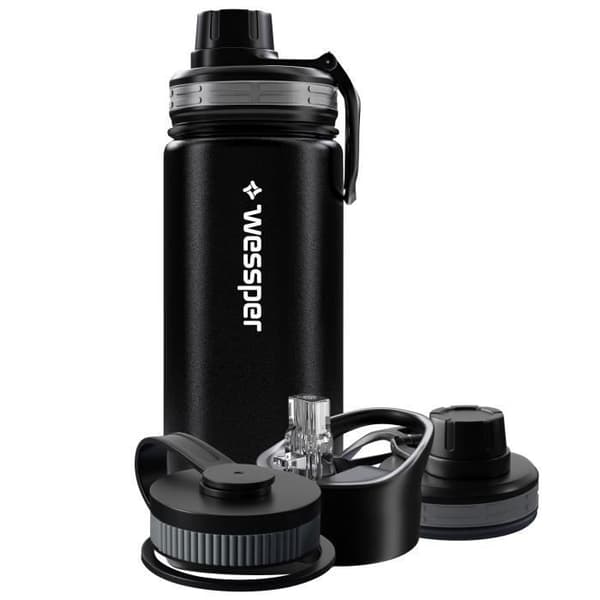 Gourde - WESSPER - ActiveMax Steeline - Rostfritt stål - 500ml - Svart - 3 lock