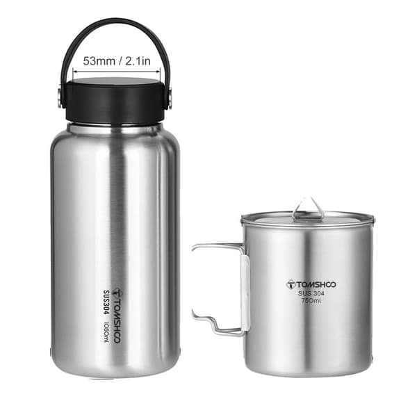 Rustfrit Stål Vandflaske, 1050ml Kapacitet, Lækagesikker, Inkluderer 750ml Krus,Som vist