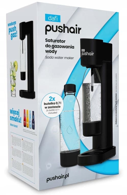 Dafi PushAir Vattensaturator, Justerbar Kolsyrning, Miljövänlig Design,601-700ml, svart