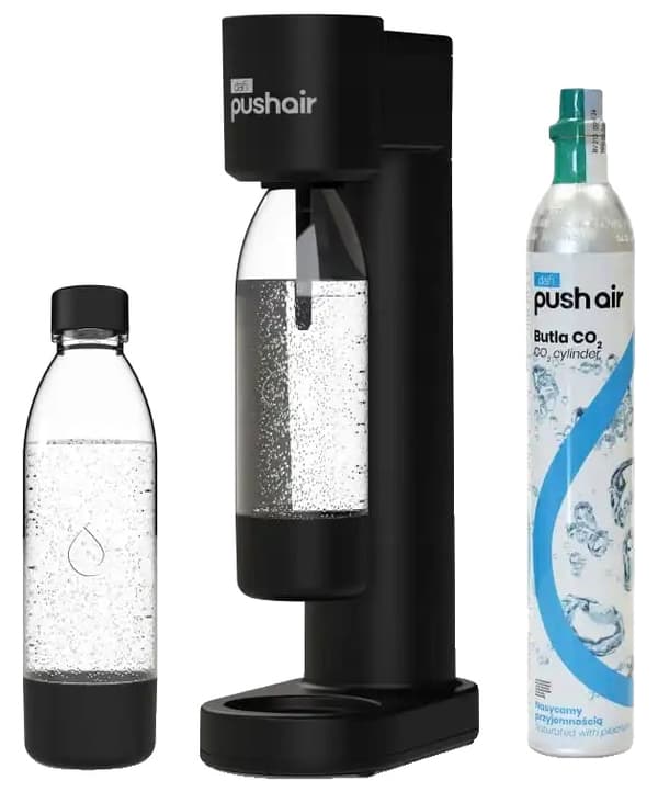 Dafi PushAir Vattensaturator, Justerbar Kolsyrning, Miljövänlig Design,601-700ml, svart