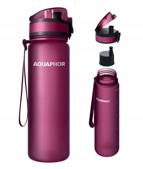 AQUAPHOR filterflaska + 1 vattenfilterpatron 0,35 L vinröd