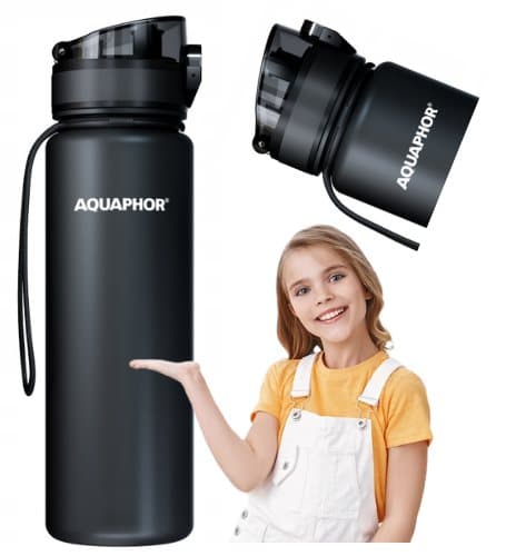 Aquaphor 0,5 l musta vesisuodatinpullo + 1 suodatin