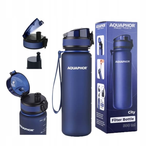 AQUAPHOR marinblå filterflaska + 1 patron 0,5 L