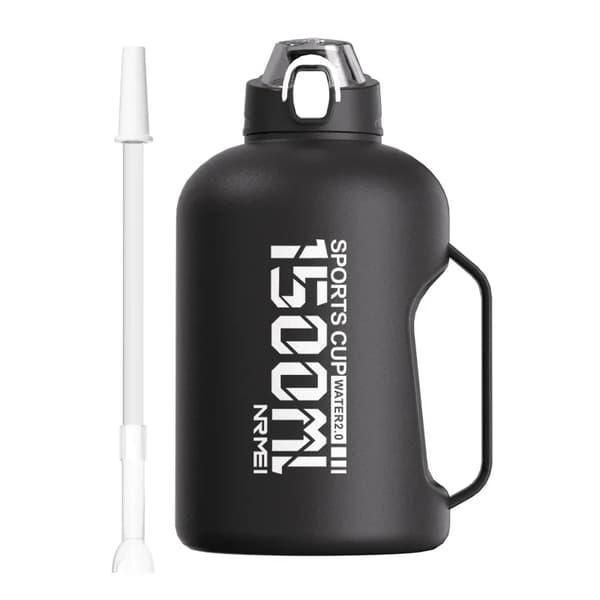 Rostfritt Stål Isolerad Vattenflaska, 1,5L & 2,0L Kapacitet, Läcksäker Design,1500-2000 ml, BXGDDT-1.5-SVART