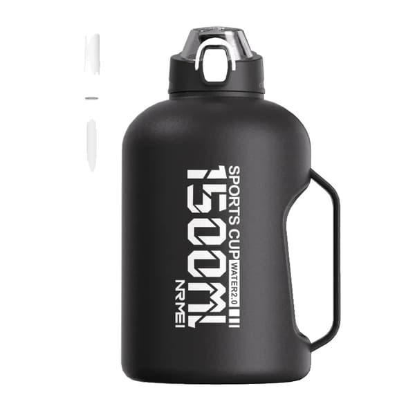 Rostfritt Stål Isolerad Vattenflaska, 1,5L & 2,0L Kapacitet, Läcksäker Design,1500-2000 ml, BXGDDT-1.5-SVART