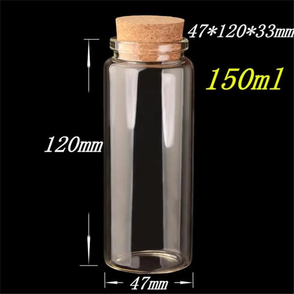 Glasflasker med kork, klart gennemsigtigt design, miljøvenligt materiale,150 ml