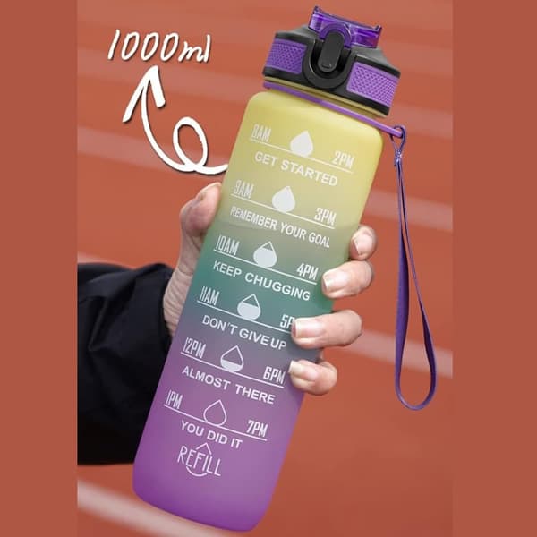 OBOSOE 1 liters vattenflaska är Bpa-fritt material, 1 liters vattenflaska med halm och tidsmarkör, för fitness, utomhus, camping