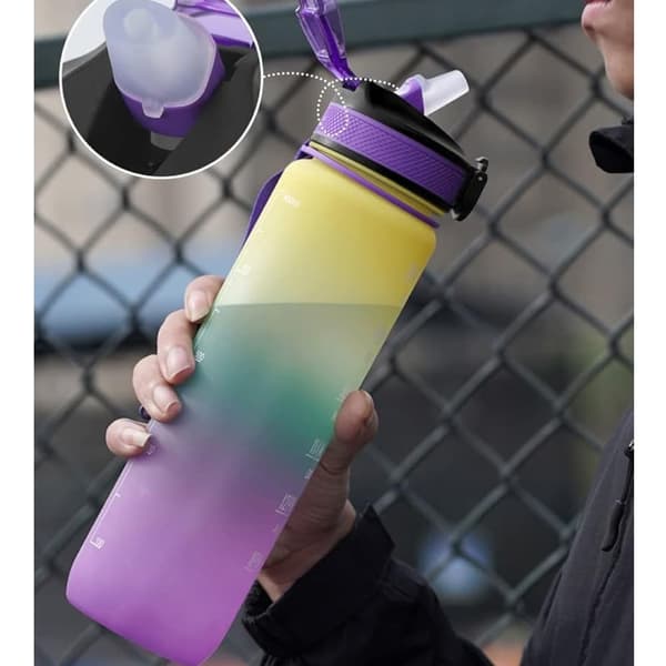 OBOSOE 1 liters vattenflaska är Bpa-fritt material, 1 liters vattenflaska med halm och tidsmarkör, för fitness, utomhus, camping