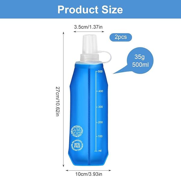 2 kpl, taitettava TPU-urheilupullo, 500 ml pehmeä vesipullo