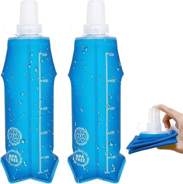 2 kpl, taitettava TPU-urheilupullo, 500 ml pehmeä vesipullo