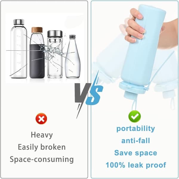 Lollanda foldbar vandflaske 600ml – BPA-fri, letvægts, flere farver til rådighed, til rejser, fitnesscenter og camping