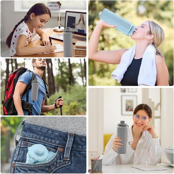 Lollanda foldbar vandflaske 600ml – BPA-fri, letvægts, flere farver til rådighed, til rejser, fitnesscenter og camping