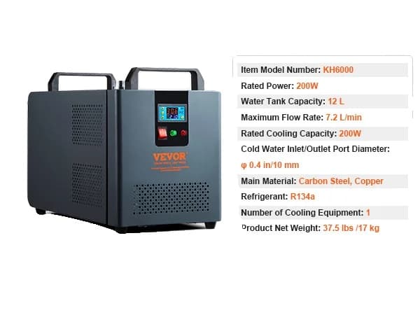 VEVOR Industriel Vandkøler, 200W Effekt, 12 L Vandtank Kapacitet,KH6000 200W