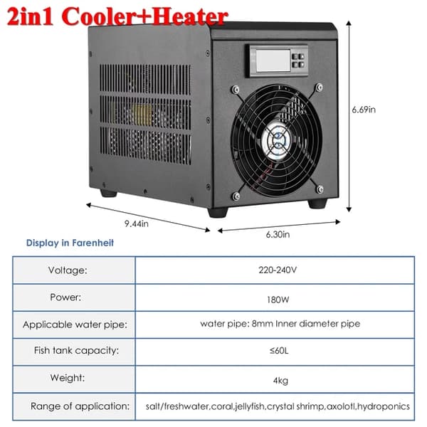 Akvariumvattenkylare, temperaturinställning 32-212°F, lämplig för 16 gallon vatten., Värmare och Kylare, 220V EU-kontakt