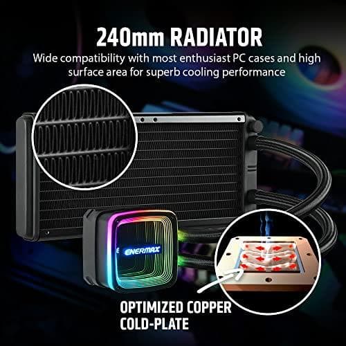 ENERMAX AQUAADV ARGB 240 AIO CPU vattenkylning Intel LGA1700 AM5 Ready 330W+ TDP 2x 120mm PWM SquA RGB-fläkt (ELC-AQFA240-SQA)