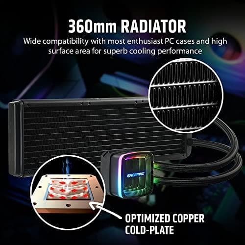 ENERMAX AQUAADV ARGB 360 AIO CPU vandkøling Intel LGA1700 AM5 Ready 350W+ TDP 3x 120mm PWM SquA RGB blæser (ELC-AQFA360-SQA)