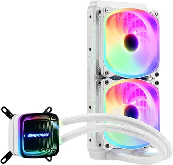 ENERMAX AQUAADV ARGB Snow White 240 AIO CPU vandkøling Intel LGA1700 AM5 Ready, 250W+ TDP 2x 240mm PWM SquA RGB blæser (ELC-AQFA240-SQA-W)