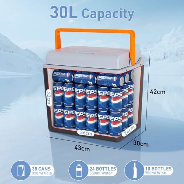 Elektrisk kylbox - Kyl och Håll Varm - Mini-kylskåp 12V och 230V - ECO-läge - 30L