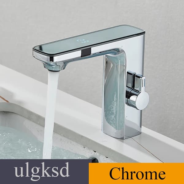 Berøringsfølsomt badeværelsesvaskarmatur, monteret på dæk, varm- og koldvandskontrol,Chrome
