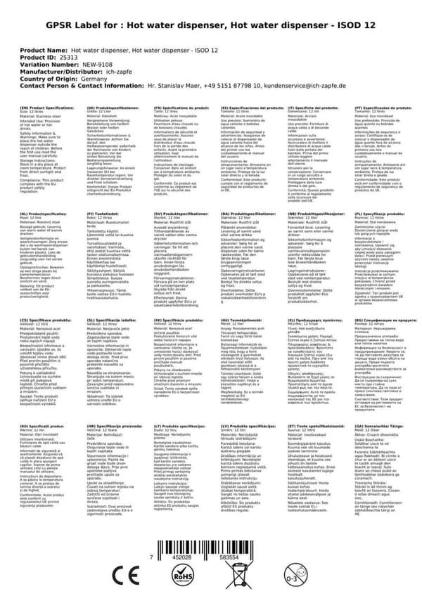 Drikkevarevarmer, Varmtvandsdispenser, Varmedrikkeautomat, Varmedrikkedispenser, Dispenser til varme drikke, Varmtvandsautomat med hane - ISOD 12