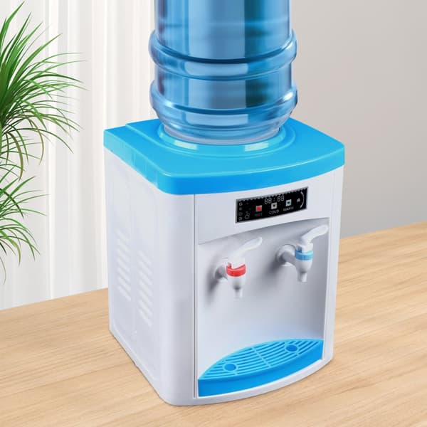 Vanddispenser til varmt og koldt vand, kompakt størrelse, ergonomisk vandhane-design, brugervenlige indikatorlys.